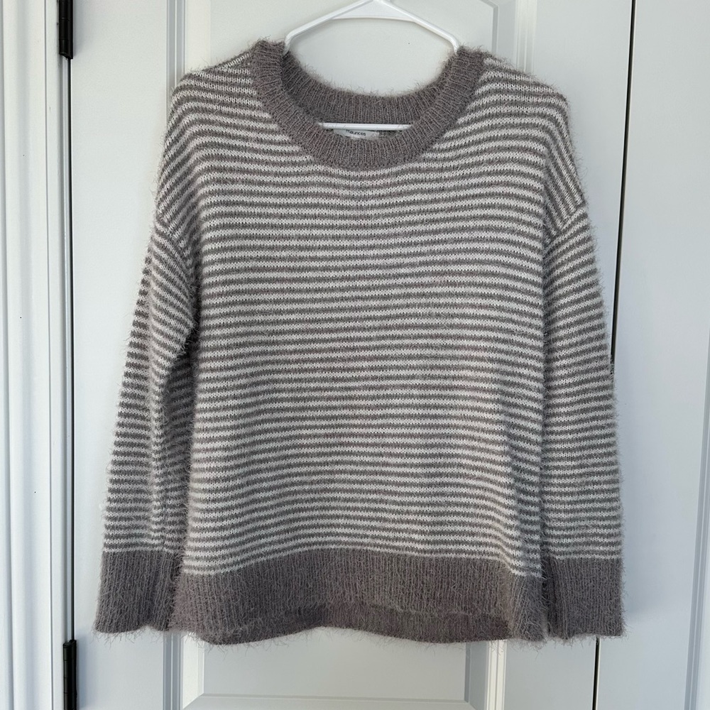 Maurice’s Fuzzy Gray & White Striped Sweater